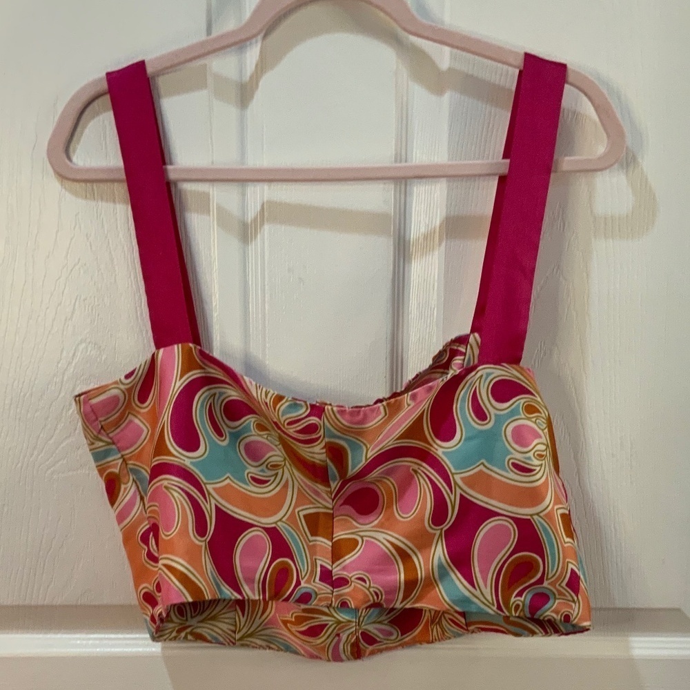 Zara Silky Crop Multi color Boho Hippie Top Size Large - Picture 5 of 8
